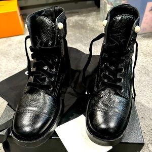 Gorgeous leather and velvet Chanel boots.